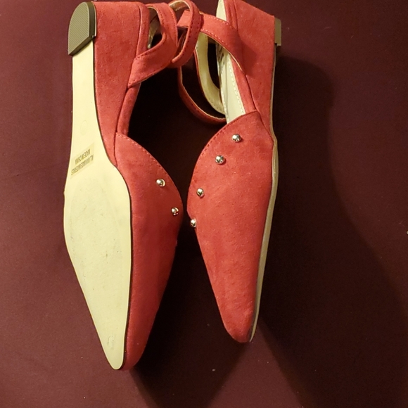 Red Faux Suede Ankle Wrap Wedges - Picture 9 of 11